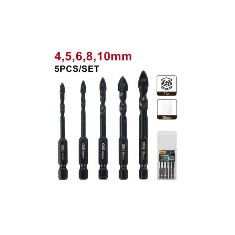 Комплект свредла за стъкло DELI ф4-10мм 5 броя