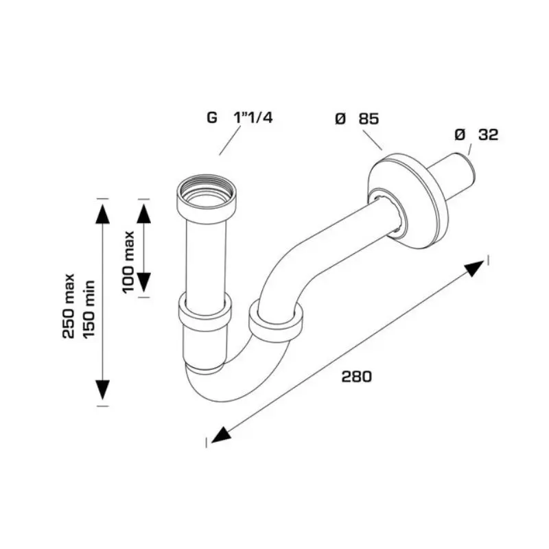 Сифон за мивка bonomini тръбен хром TUBULAR ABS ф32 11/4" - Image 2