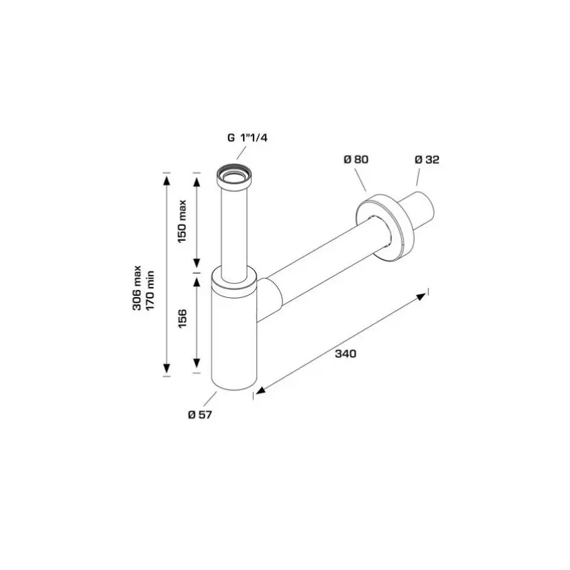 Сифон за мивка bonomini INOXMATER хром-сатен 11/4" ф32мм - Image 2