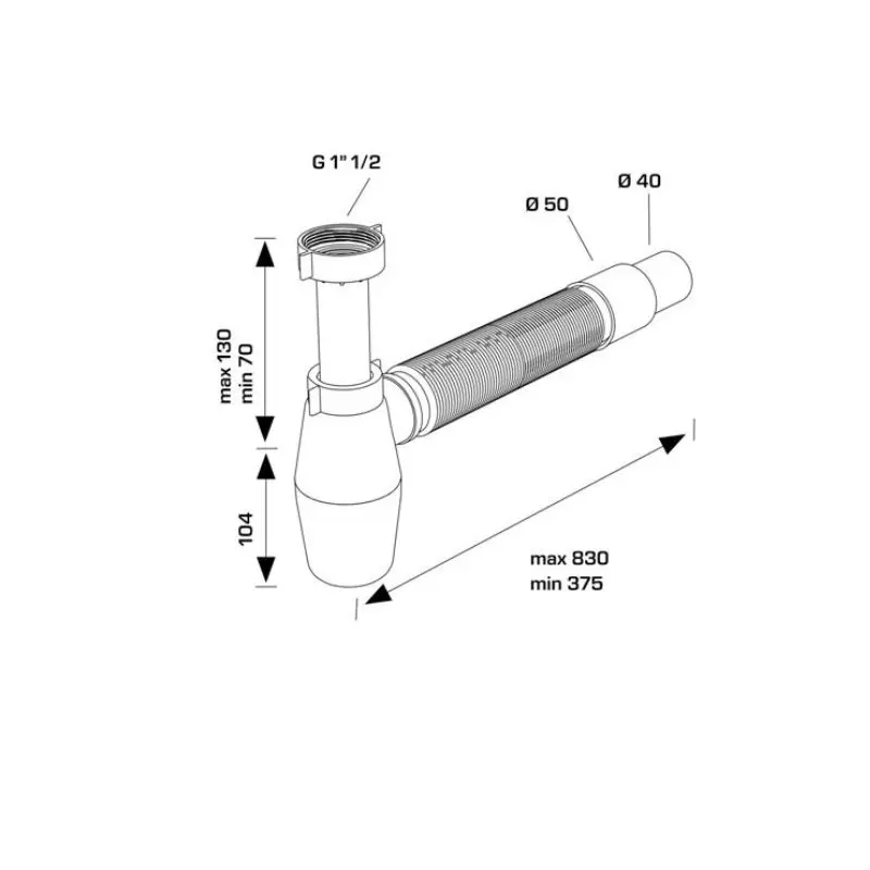 Сифон за мивкa bonomini FLEXYBON с гъвкава връзка 1 1/2" x ф40/50мм - Image 2