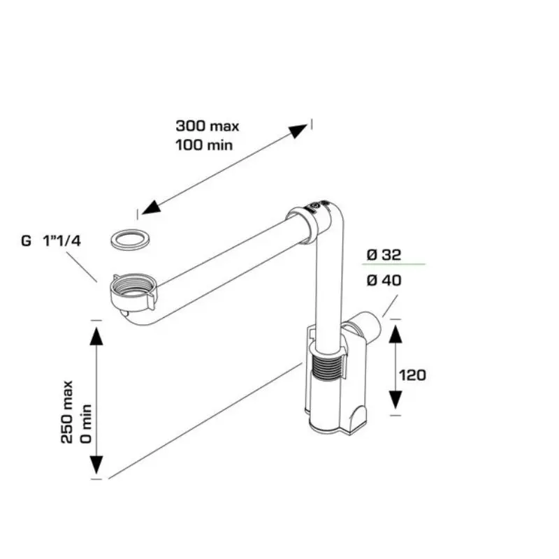 Сифон за мивка/шкаф bonomini MURALES спестяващ място ф32х11/4" - Image 2