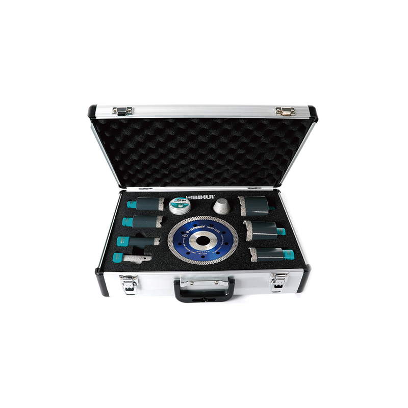 Комплект диамантени борокорни и диамантен диск 10 бр в алуминиев куфар